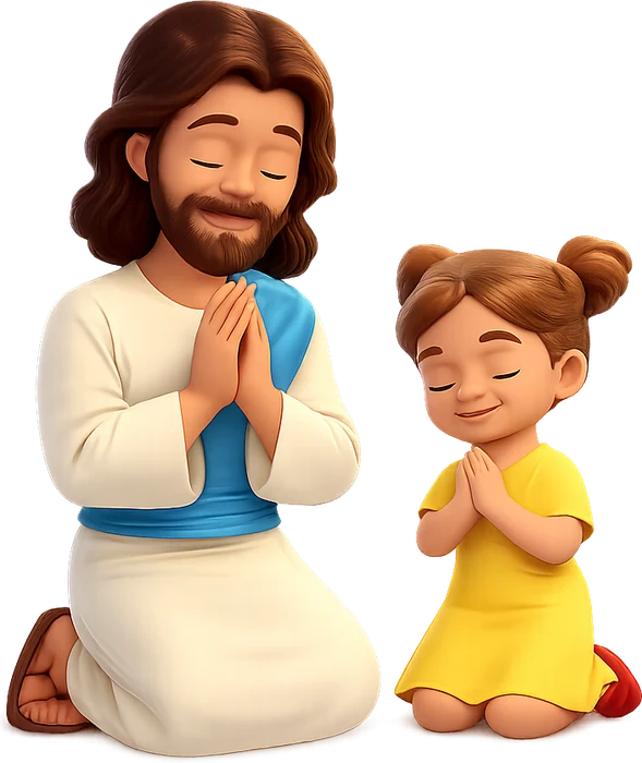 Jesus and his little friend praying together